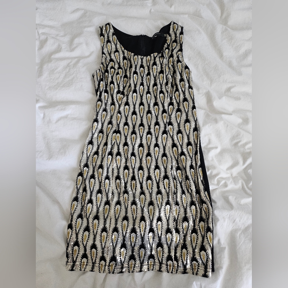 Gold, black, white sequin mini dress